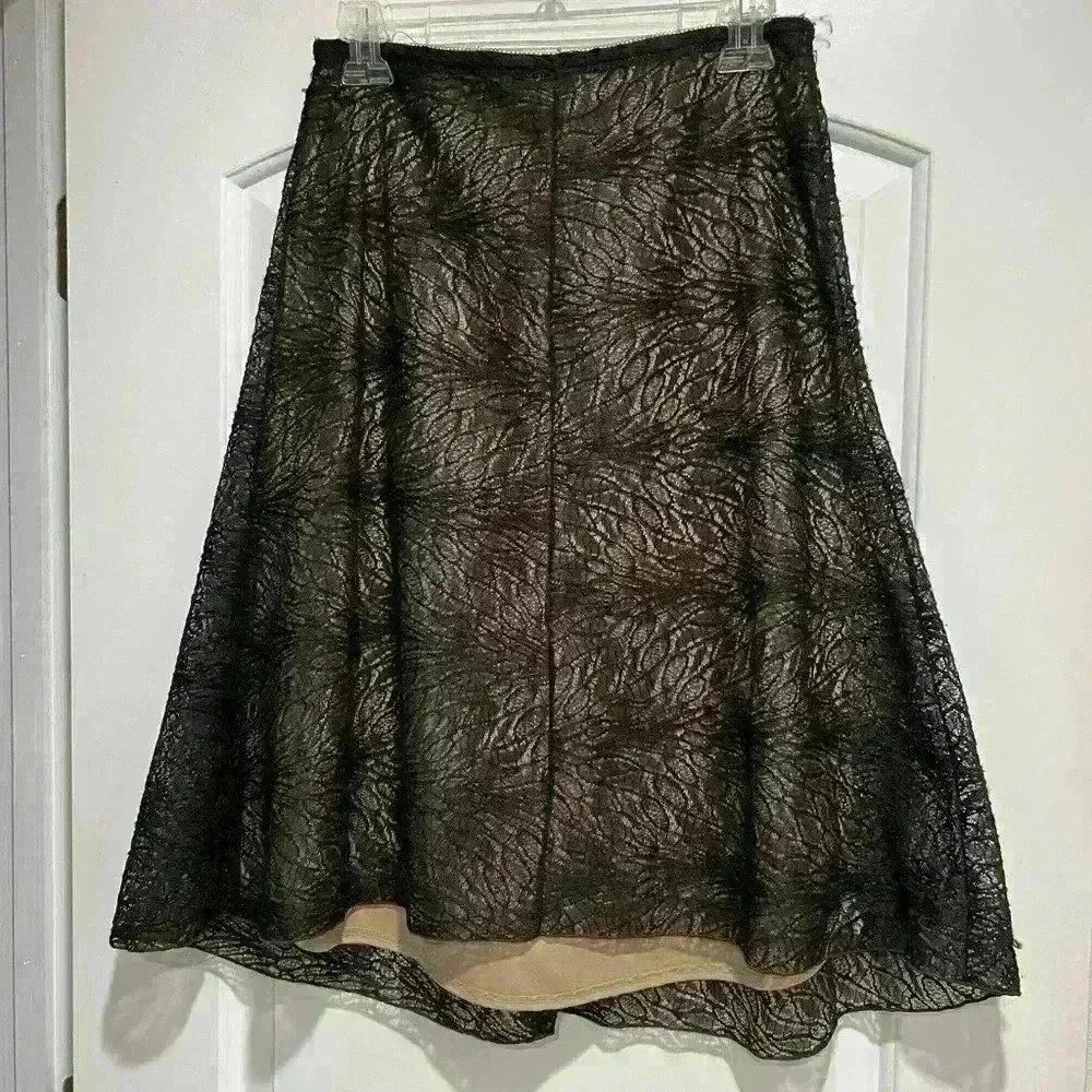 Max Studio black lace skirt with nude lining, size XS.